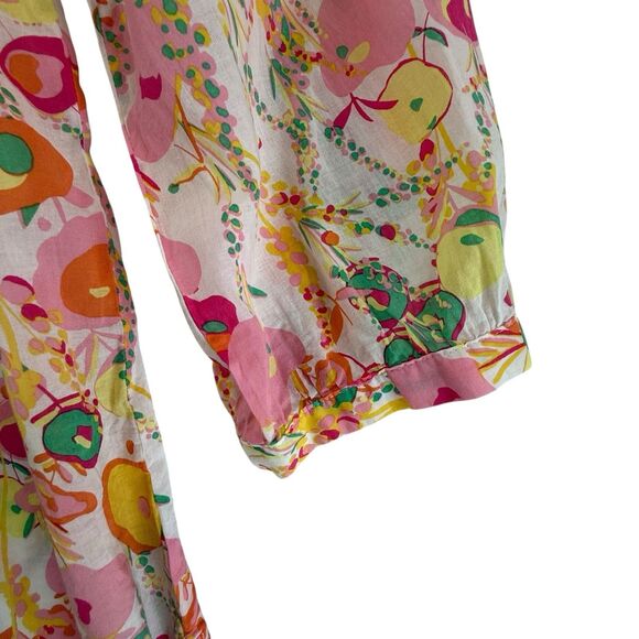 Talbots Pintuck Popover Abstract Floral Top Blouse Women XL Pink 3/4 Sleeve Boho - Picture 4 of 11